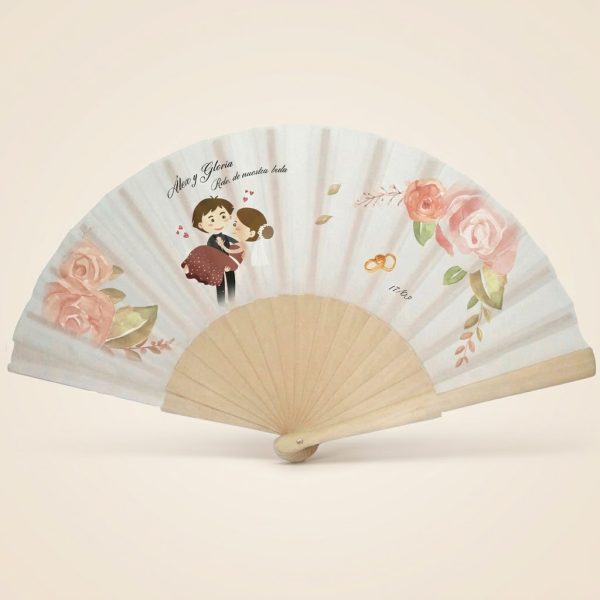 Abanico Boda Personalizado Novios y Rosas