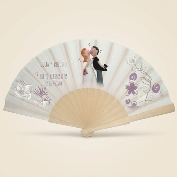 Abanico Boda Personalizado Beso Lavanda