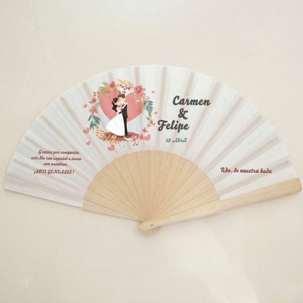 Abanico Boda Personalizado Floral Corazón