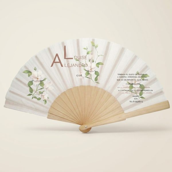 Abanico Boda Personalizado Iniciales y Magnolias