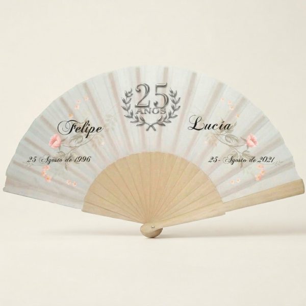 Abanico Bodas de Plata Floral Personalizado