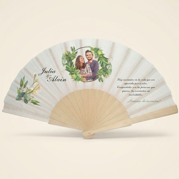 Abanico Boda con Foto Botánica Personalizado