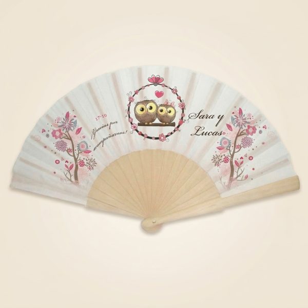 Abanico Boda Personalizado Búhos Románticos