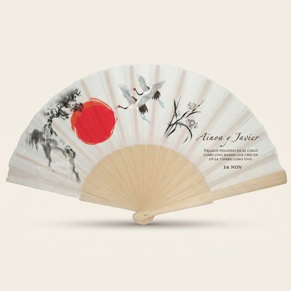 Abanico Boda Personalizado Sol Rojo Zen