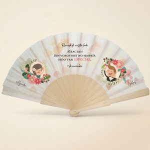 Abanico Boda Personalizado Novios Floral Gracias
