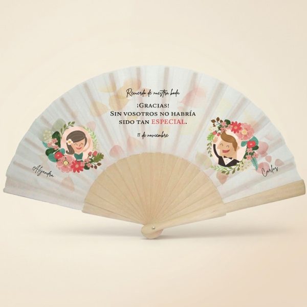 Abanico Boda Personalizado Novios Floral Gracias