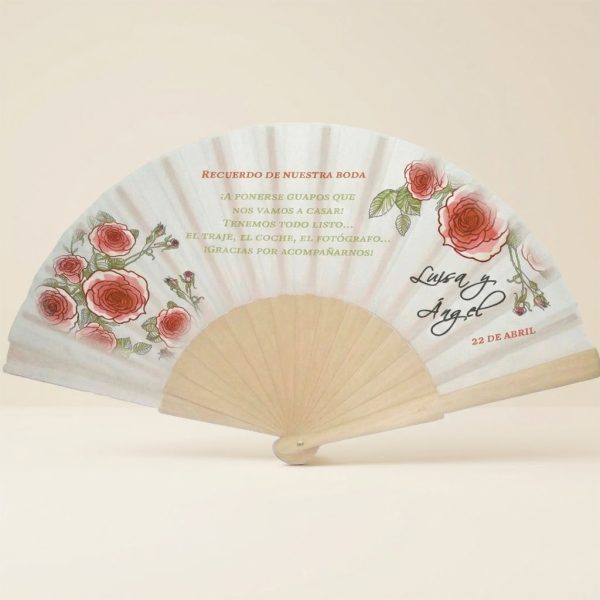 Abanico Boda Personalizado Rosas Frase Divertida