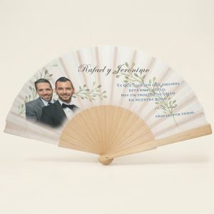 Abanico Boda Personalizado con Foto Elegante Azul