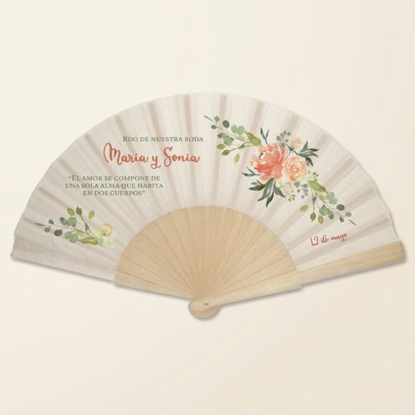 Abanico Boda Personalizado Flores Acuarela Peonías