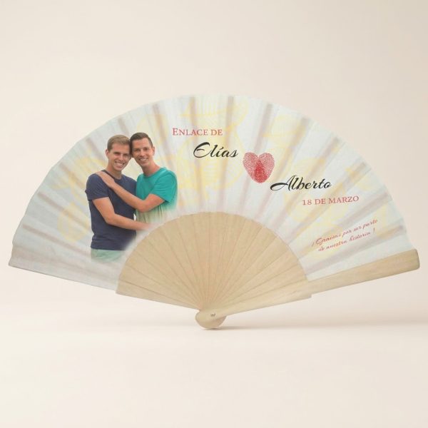 Abanico Boda Personalizado con Foto Corazón Huella