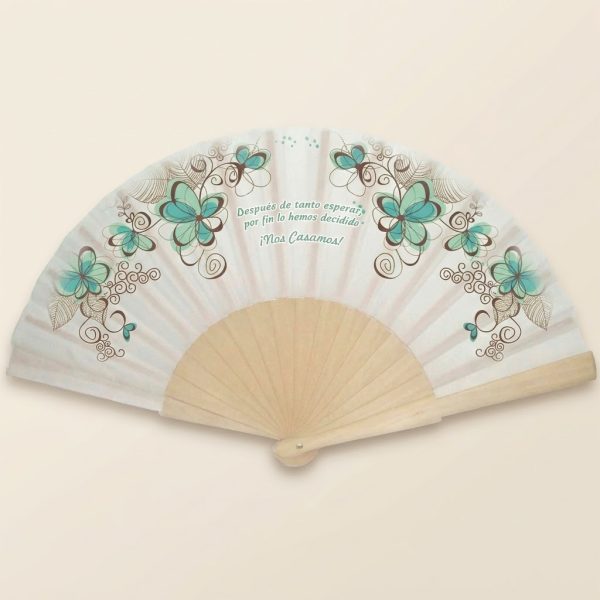 Abanico Boda "Nos Casamos" Mariposas Menta