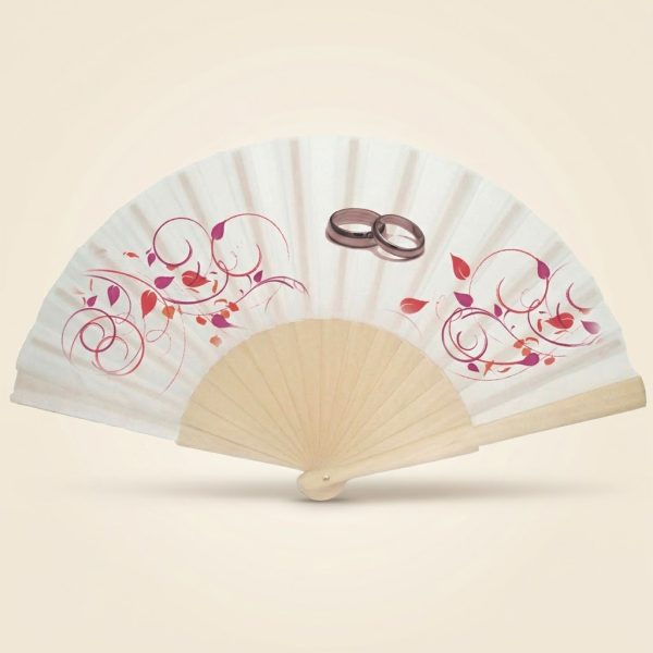Abanico Boda Anillos y Flores Rojas | Genérico