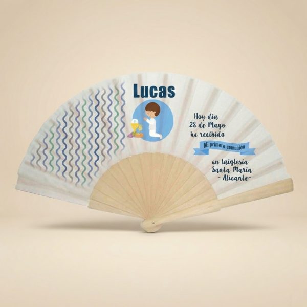 Abanico Comunión Ondas Azul Personalizado
