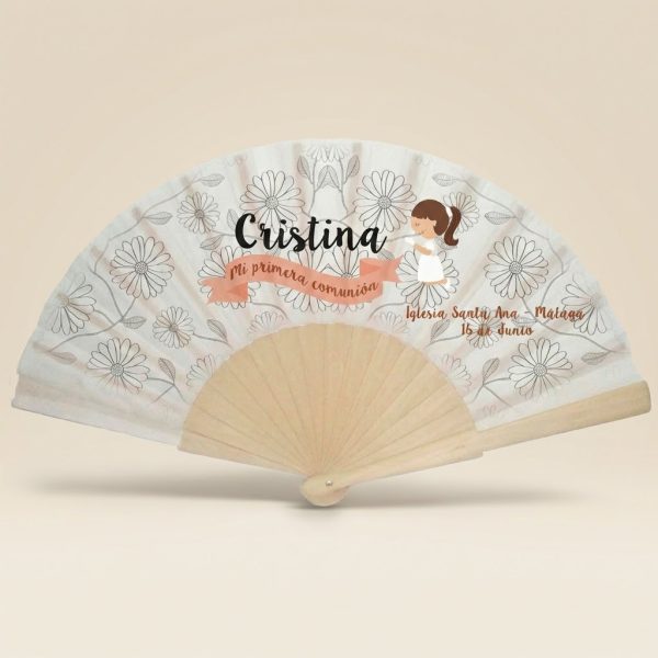 Abanico Comunión Niña Floral Personalizado