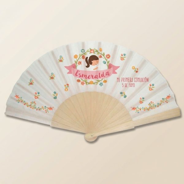 Abanico Comunión Floral Niña Personalizado