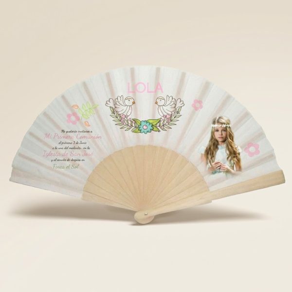 Abanico Comunión Palomas Personalizado