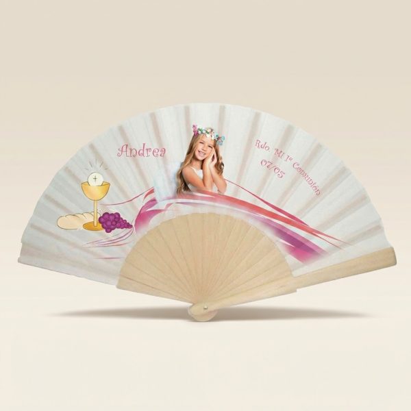 Abanico Comunión Rosa Personalizado
