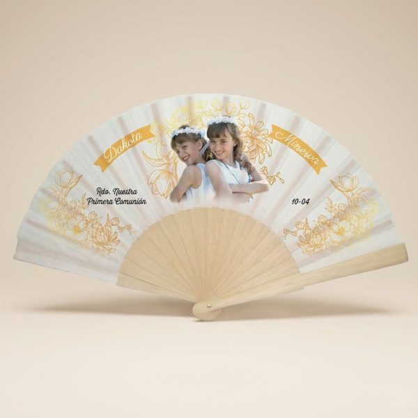 Abanico Comunión Doble Dorado Personalizado