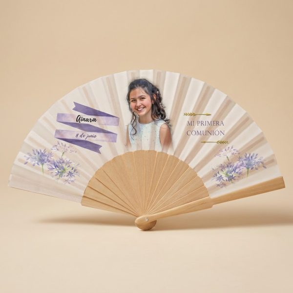 Abanico Comunión Lavanda Personalizado