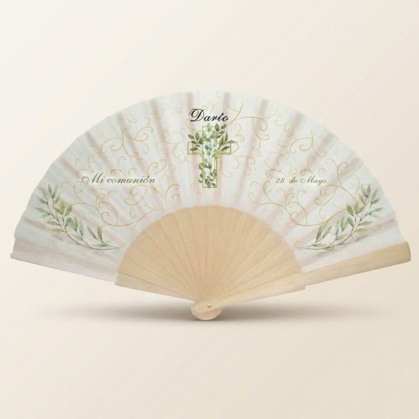 Abanico Comunión Cruz Botánica Personalizado