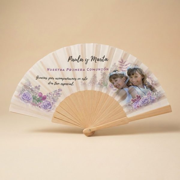 Abanico Comunión Doble Lavanda Personalizado