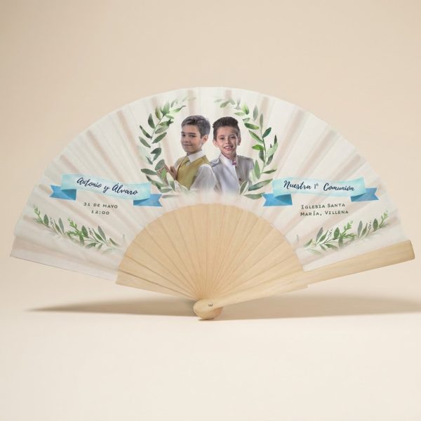 Abanico Comunión Doble Botánico Personalizado