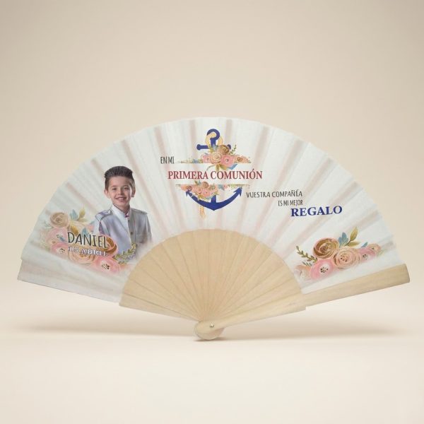 Abanico Comunión Marinero Floral Personalizado