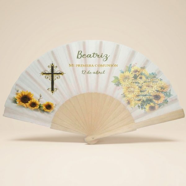 Abanico Comunión Cruz y Girasoles Personalizado