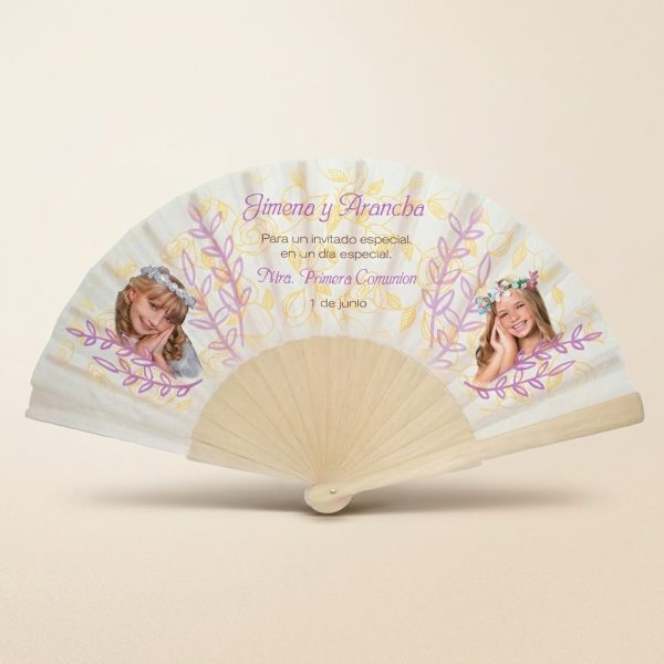 Abanico Comunión Doble Lila Personalizado