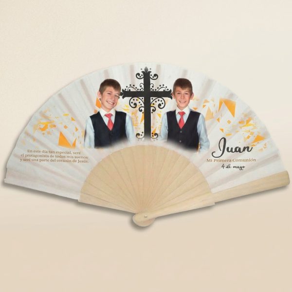 Abanico Comunión Cruz Negra Personalizado