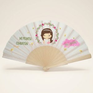 Abanico Comunión Infantil Rosa Personalizado