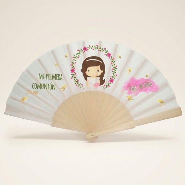 Abanico Comunión Infantil Rosa Personalizado