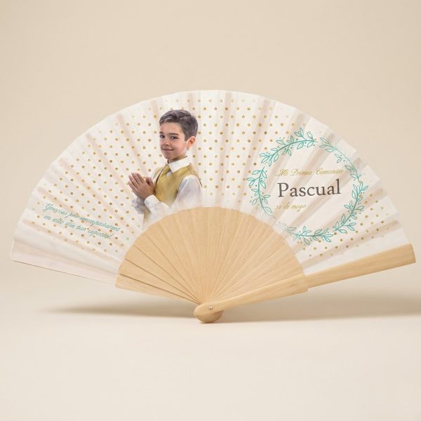 Abanico Comunión Topos Dorados Personalizado