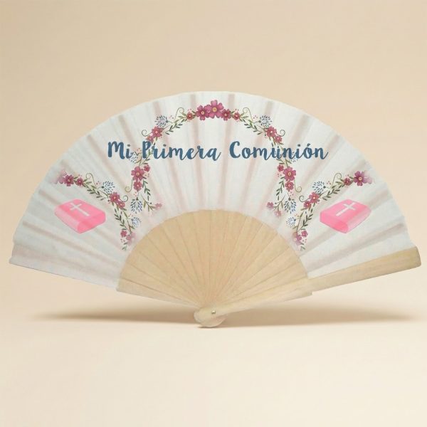 Abanico Comunión Floral Rosa Genérico