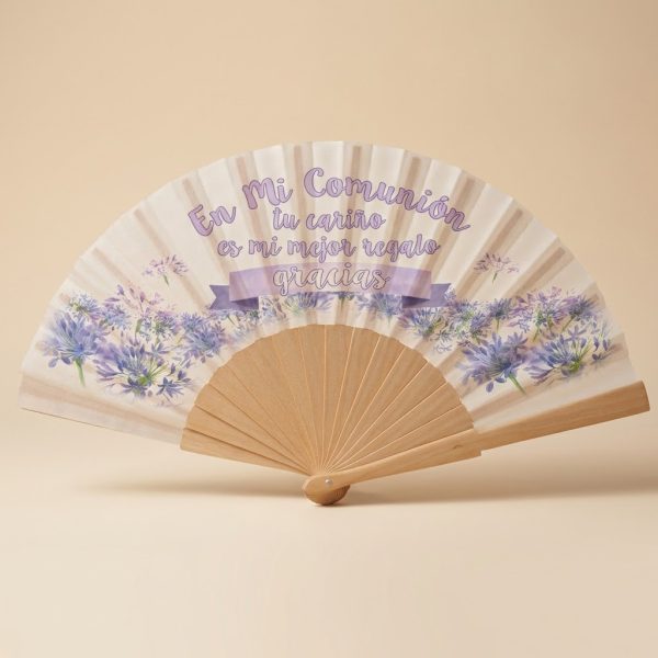 Abanico Comunión Lavanda Gracias