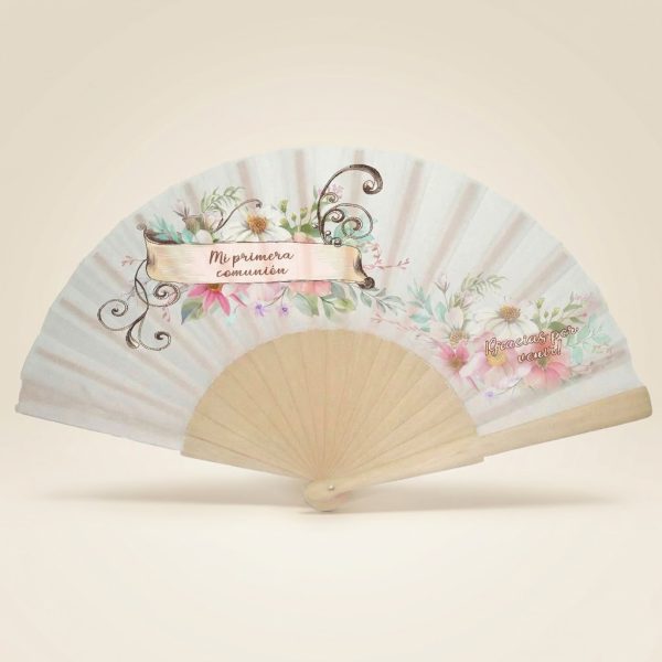 Abanico Comunión Floral Vintage