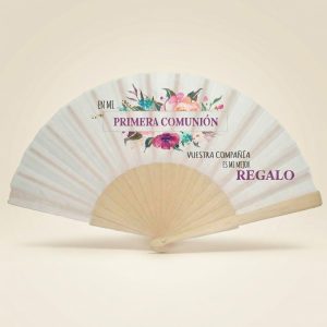 Abanico Comunión Floral Mensaje Lila