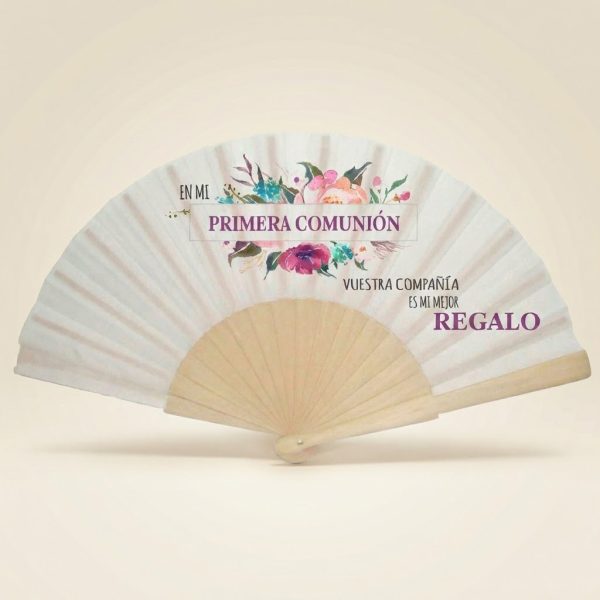 Abanico Comunión Floral Mensaje Lila