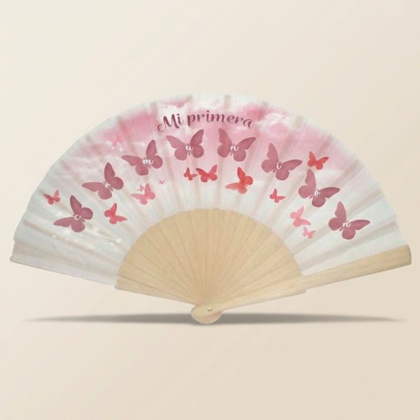 Abanico Comunión Mariposas Rosa