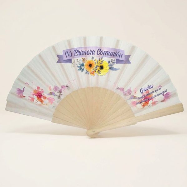 Abanico Comunión Floral Lila y Acuarela