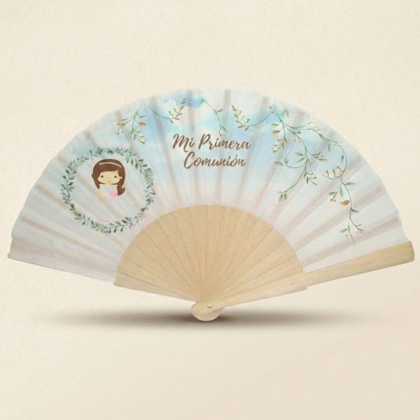 Abanico Comunión Niña Azul Botánico