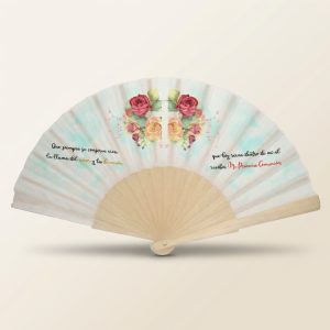 Abanico Comunión Cruz Floral Acuarela