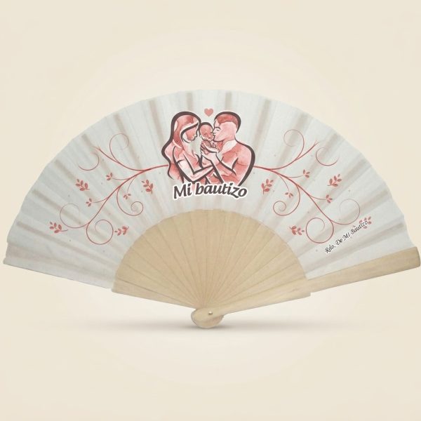 Abanico de bautizo con silueta familiar y arabescos | Don Abanico