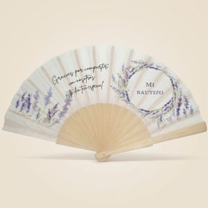 Abanico de bautizo con corona de lavanda | Don Abanico