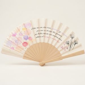 Abanico de bautizo con círculos acuarela y flores | Don Abanico