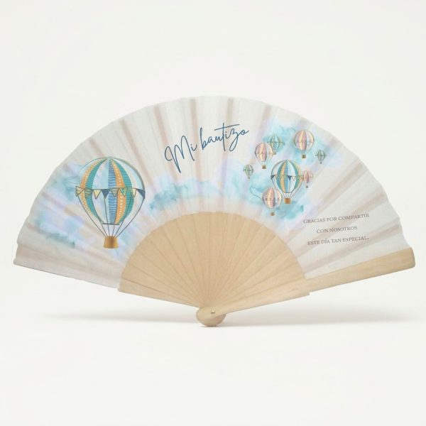 Abanico de bautizo con globos aerostáticos | Don Abanico