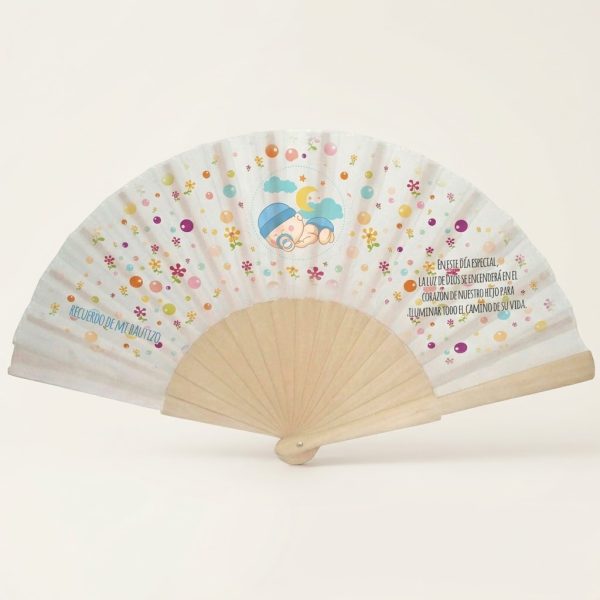 Abanico de bautizo con bebé durmiendo y oración | Don Abanico