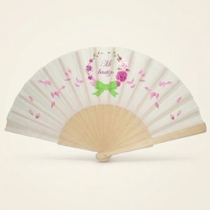 Abanico de bautizo con corona de rosas y lazo verde | Don Abanico