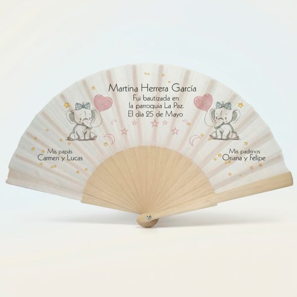 Abanico bautizo personalizado elefantes 039