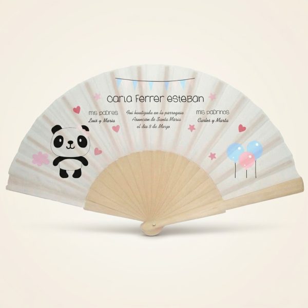 Abanico bautizo personalizado oso panda 042